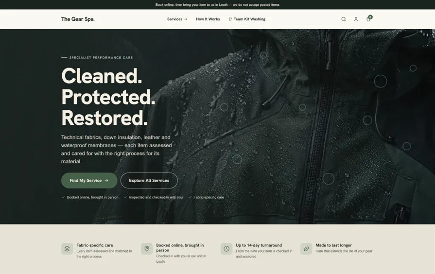 The Gear Spa storefront homepage